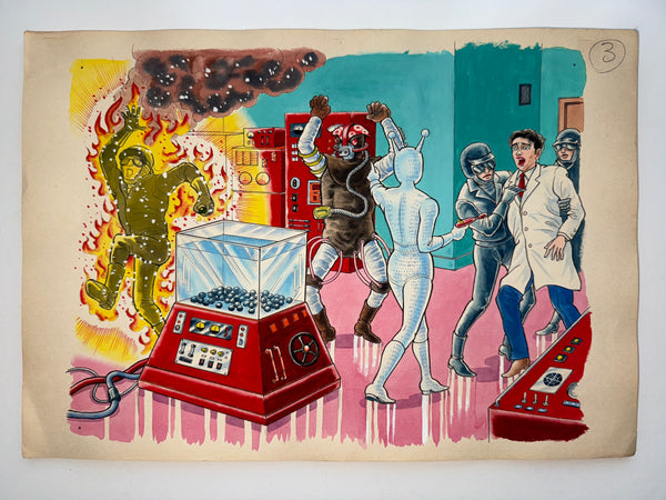 “Denjin Zaborger” (電人ザボーガー), Complete Set of 17 Original Hand-Painted Illustration / Production Boards (“Genga”), in the Original Inscribed Envelope, circa 1973–74