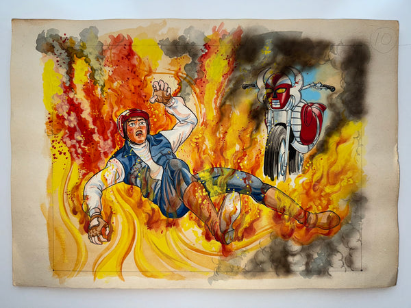 “Denjin Zaborger” (電人ザボーガー), Complete Set of 17 Original Hand-Painted Illustration / Production Boards (“Genga”), in the Original Inscribed Envelope, circa 1973–74