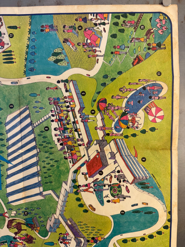"TADANORI YOKOO - Nittsu Izu Fujimiland Resort Map", Japanese Contemporary Art Poster, Original Offset 1966, Ultra Rare. Size (c.45.5 × 62 cm) O253