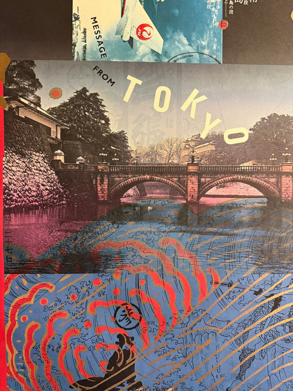 “Message from Tokyo” — Tadanori Yokoo (横尾忠則), Original Japanese A1 offset poster, 1986 — Size: c. 59.4 × 84.1 cm