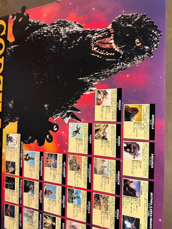 “Godzilla – Monsters of Godzilla Series: 30 Monsters Data”, Very Rare Original Japanese Promotional Poster 1994, Toho / Showa & Heisei Kaiju, Landscape Format JA40