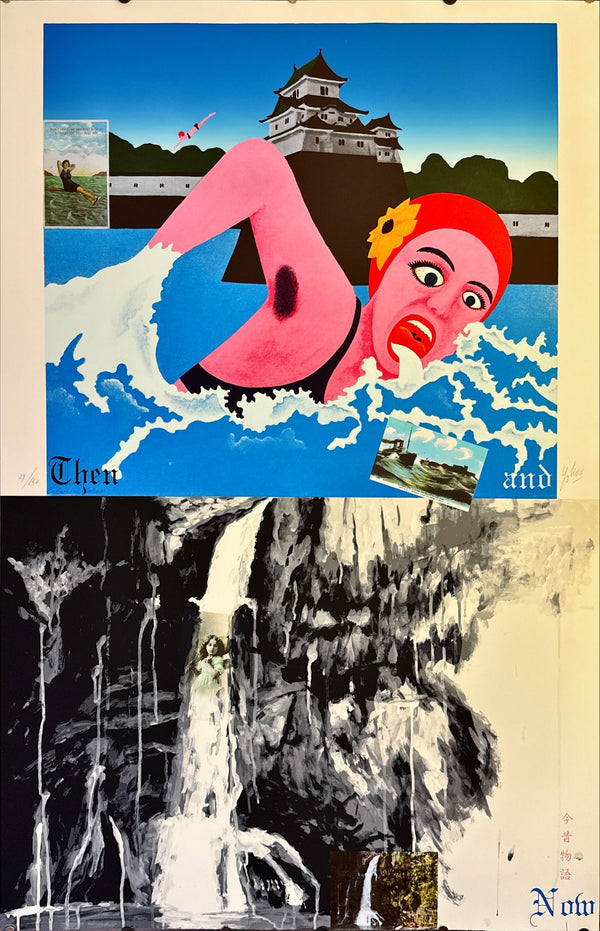 "TADANORI YOKOO - Then and Now (Swimmer) – Tadanori Yokoo, 1991", Japanese Contemporary Art Poster, Original Silk Screen 1991, Ultra Rare, Size (c.80 x 120cm)