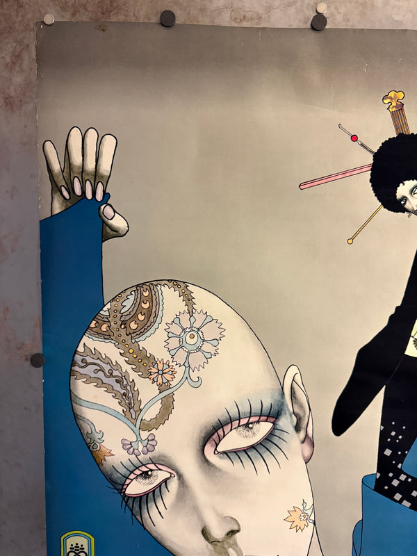 Uno Aquirax (宇野亜喜良) Offset Poster – “きもの じゅらく帯”, 1971, B1 Size (c.72 × 103 cm)