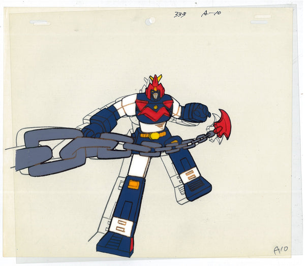 “Chōdenji Robo Combattler V” (超電磁ロボ コン・バトラーV), Original Hand-Painted Production Cel-ga (“セル画”) of Combattler V with Chōdenji Yō-Yō, A-10 Action Sequence Frame, Toei / Soeisha–Sunrise Production, circa 1976–77