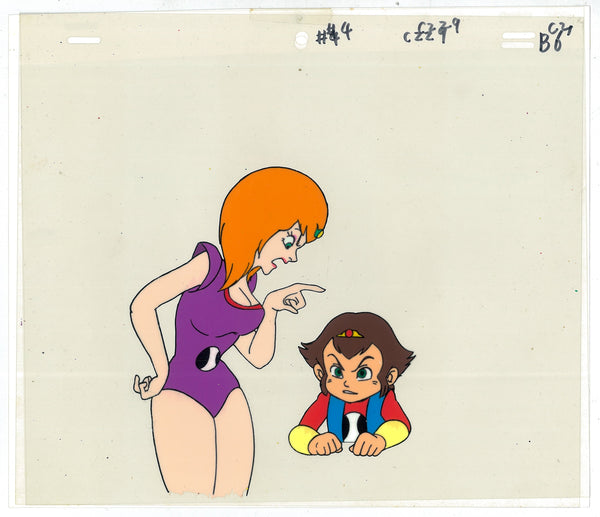 “Time Bokan Series: Itadakiman” (タイムボカンシリーズ イタダキマン), Seven Original Hand-Painted Production Cel-ga (“セル画”) Group, including Itadakiman / Kusaku Magota, Yan-Yan and Dasaineen, Tatsunoko Production / Fuji Television, 1983