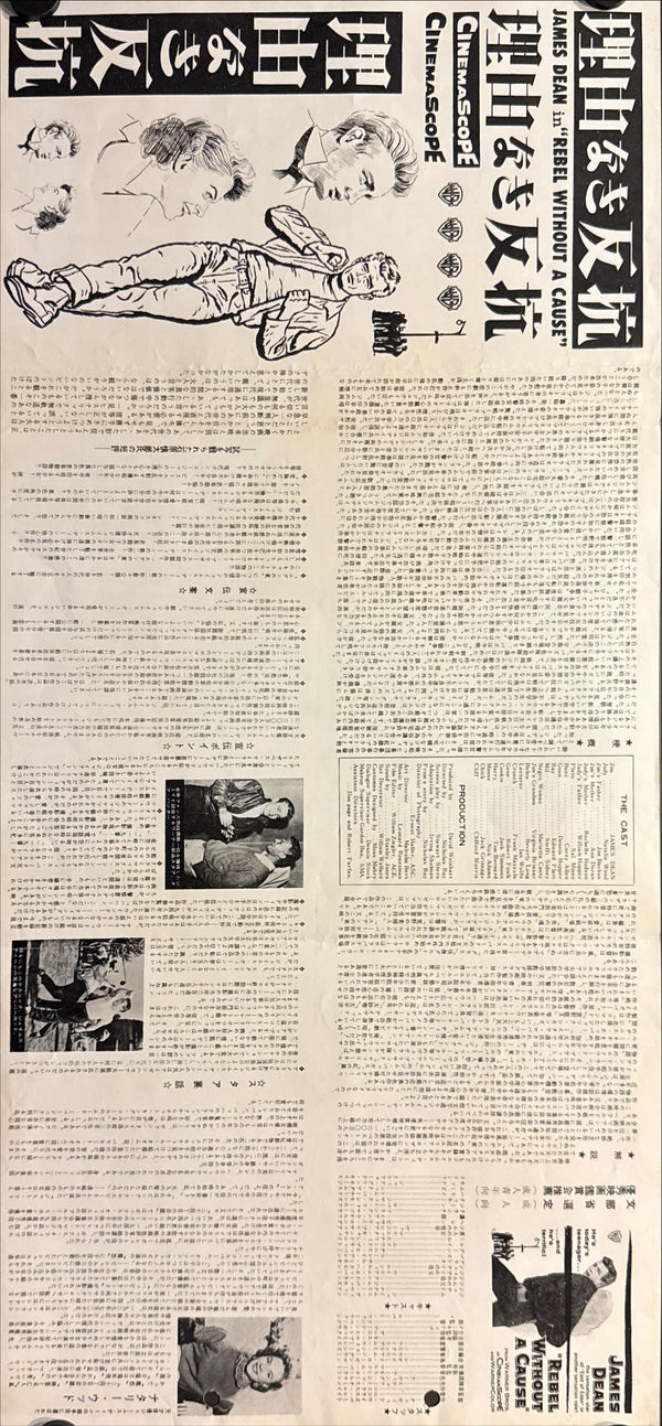 “Rebel Without a Cause” (理由なき反抗), Original Very Rare Japanese Speed Poster / Press-Sheet, Printed in 1955, Size (9.5" × 20" / approx. 25 × 51 cm) K220 A