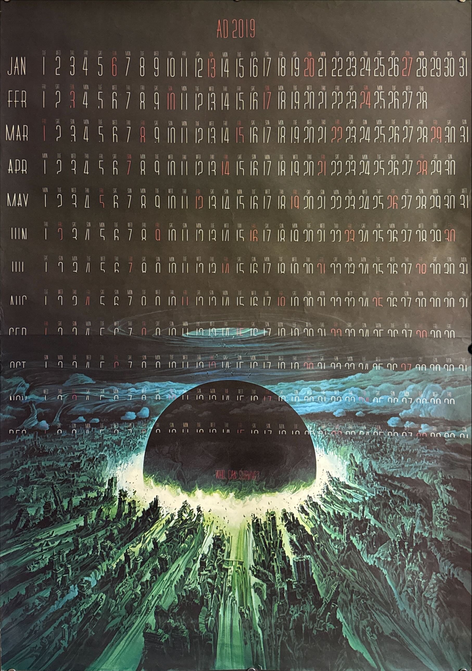 AKIRA – A.D. 2019 'Who Can Survive?' Neo‑Tokyo Explosion Calendar