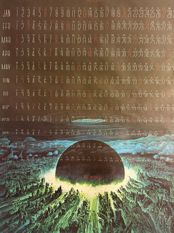 “AKIRA – A.D. 2019 ‘Who Can Survive?’ Neo‑Tokyo Explosion Calendar,” Original Japanese Double‑Sided B1 Poster, Printed in 1988, Size 73 × 103 cm – Excellent Condition AA17