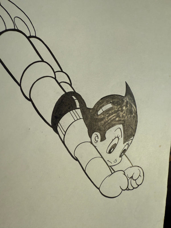 Original Hand‑Drawn Astro Boy Ink Illustration – “Flying Pose” (No.19, c. 1980s–1990s)