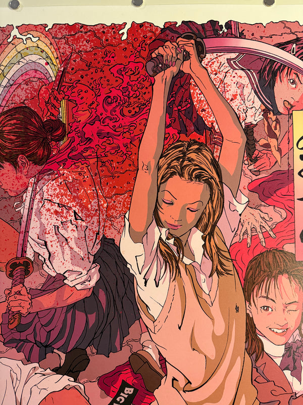 “Harakiri School Girls” (Rare Pink Variant), Original Japanese Makoto Aida Exhibition Poster 1999, B1 Size (73 × 103 cm) - Gallery