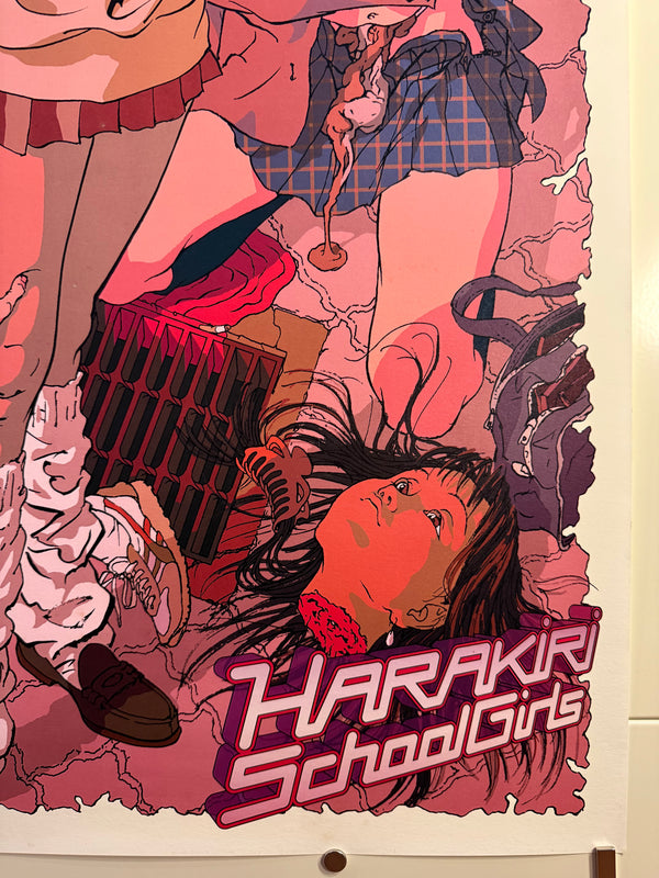 “Harakiri School Girls” (Rare Pink Variant), Original Japanese Makoto Aida Exhibition Poster 1999, B1 Size (73 × 103 cm) - Gallery