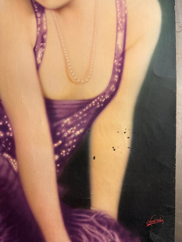 “Asahi Beer – Dancer in Purple Dress (アサヒビール踊り子)” – Original Pre‑War Japanese Advertising Poster, circa 1930 (Early Shōwa), Ultra Rare, Museum‑Grade HB‑Process Offset Lithographic Poster (c. 61 × 91 cm)