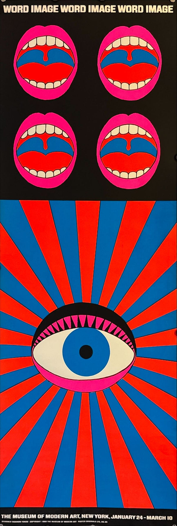 "TADANORI YOKOO - “Word/Image” Exhibition Poster – MoMA, New York", Japanese Contemporary Art Poster, Original Silk Screen 1968, Ultra Rare, Size (c.44 x 124cm)