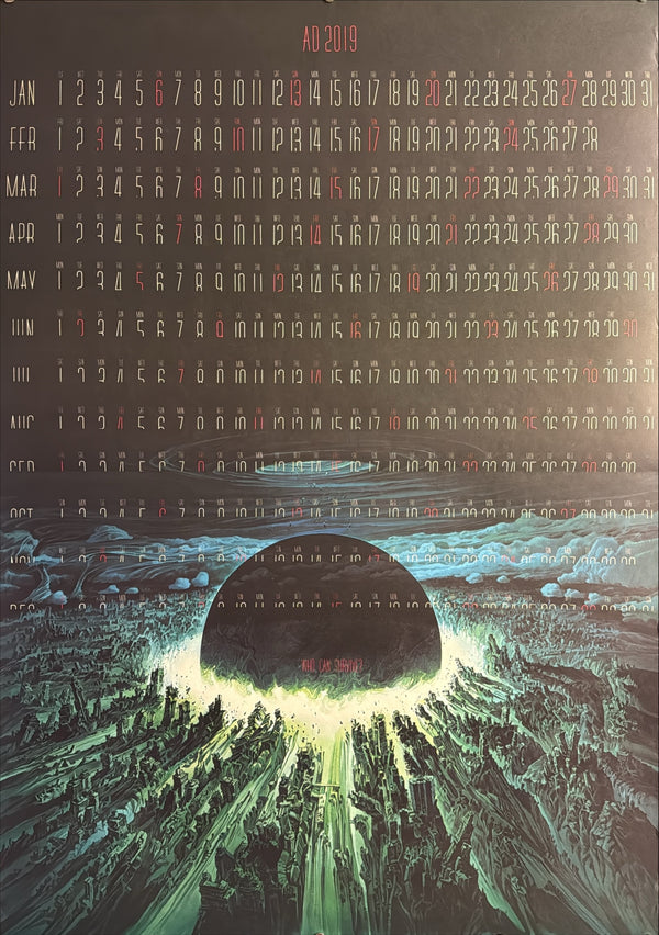 “AKIRA – A.D. 2019 ‘Who Can Survive?’ Neo‑Tokyo Explosion Calendar,” Original Japanese Double‑Sided B1 Poster, Printed in 1988, Size 73 × 103 cm – Excellent Condition AA17C