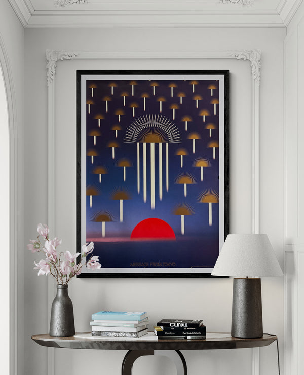 “Message from Tokyo” — Kazumasa Nagai (永井一正), Original Japanese A1 offset poster, 1986 — Size: c. 59.4 × 84.1 cm