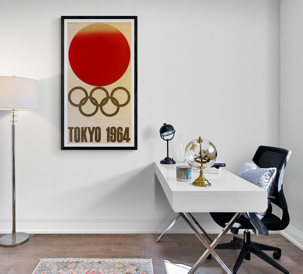 "Olympic Games 1964 Tokyo - The Rising Sun and the Olympic Emblem" Original Release Japanese Promotional Poster 1964, Size (55 x 102cm)
