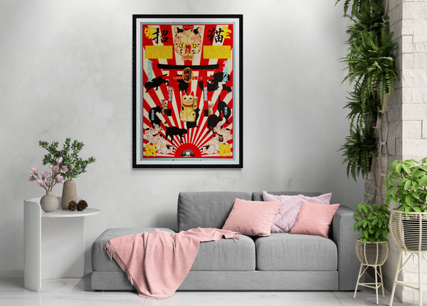 "TADANORI YOKOO - Cat in Japan", Japanese Contemporary Art Poster, Original Silk Screen 1996, Ultra Rare, Size (c.73 x 103cm)