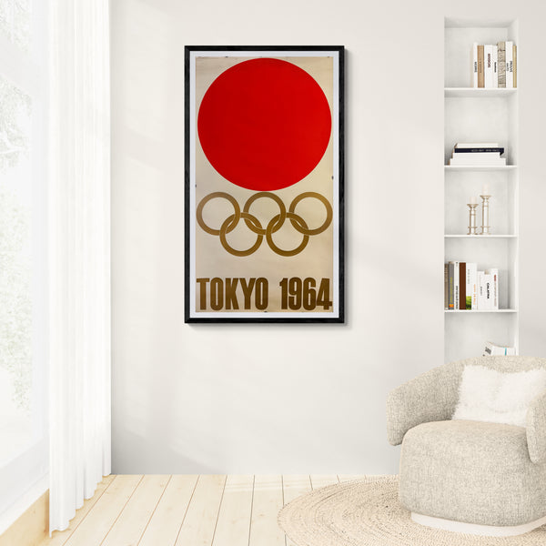 "Olympic Games 1964 Tokyo - The Rising Sun and the Olympic Emblem" Original Release Japanese Promotional Poster 1961, Size (55 x 102cm)