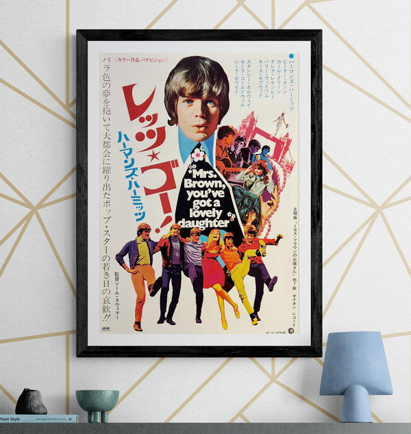 “Mrs. Brown, You’ve Got a Lovely Daughter” (レッツ・ゴー!ハーマンズ・ハーミッツ), Original Release Japanese Movie Poster 1968, B2 Size (51 × 73 cm) O6
