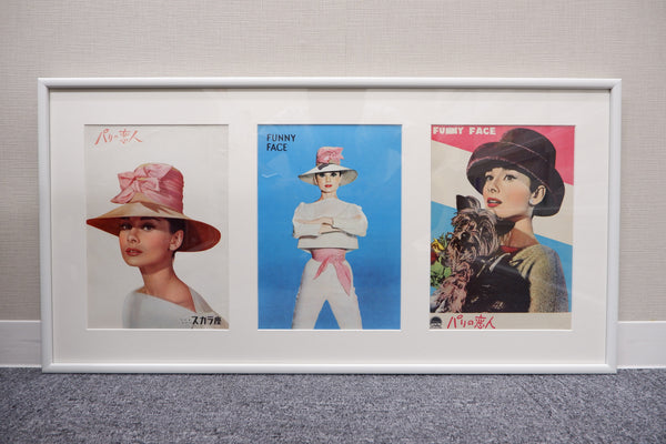 "Funny Face", 3 Original Release Japanese Movie Pamphlet-Posters 1957, Ultra Rare, FRAMED, B5 Size