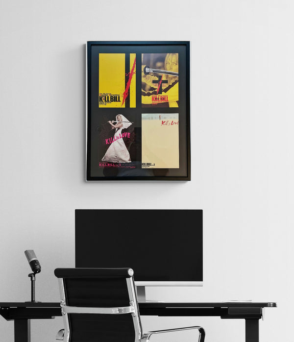 "Kill Bill: Volume 1" & "Kill Bill: Volume 2", 4 Original First Release Japanese Movie Pamphlet-Posters, Rare, FRAMED, B5 Size