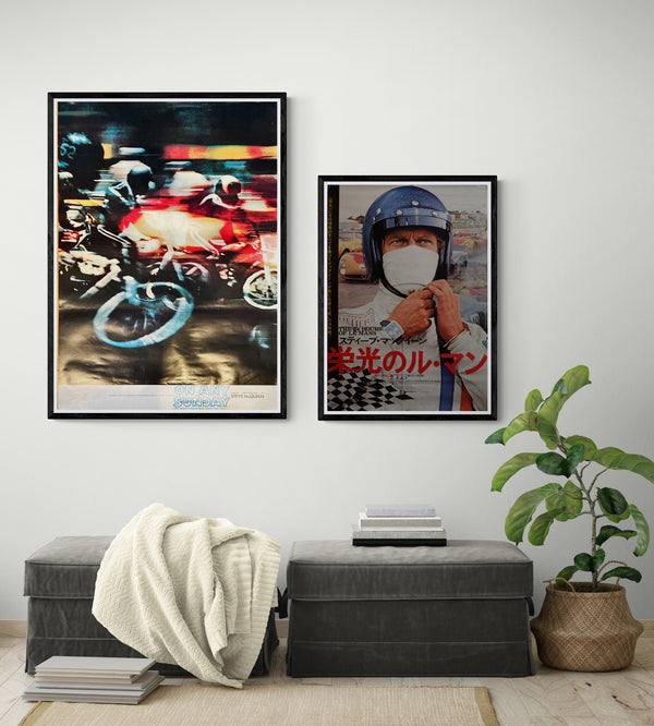 "On Any Sunday", (B1 Size) & "Le Mans", (B2 Size), Original Release Japanese Movie Poster 1971, RARE, Steve Mcqueen
