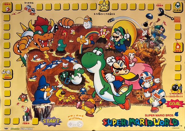 “Super Mario World” (スーパーマリオワールド / SUPER MARIO BROS. 4), Ultra‑Rare Original Japanese Banpresto Prize “Chara Poster” (非売品 / Not for Sale) 1996, B2 Size (51 × 73 cm) O654