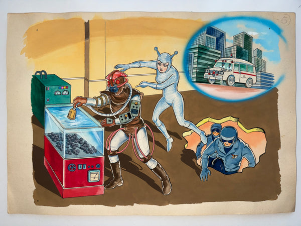 “Denjin Zaborger” (電人ザボーガー), Complete Set of 17 Original Hand-Painted Illustration / Production Boards (“Genga”), in the Original Inscribed Envelope, circa 1973–74