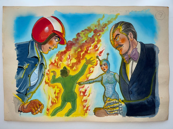 “Denjin Zaborger” (電人ザボーガー), Complete Set of 17 Original Hand-Painted Illustration / Production Boards (“Genga”), in the Original Inscribed Envelope, circa 1973–74