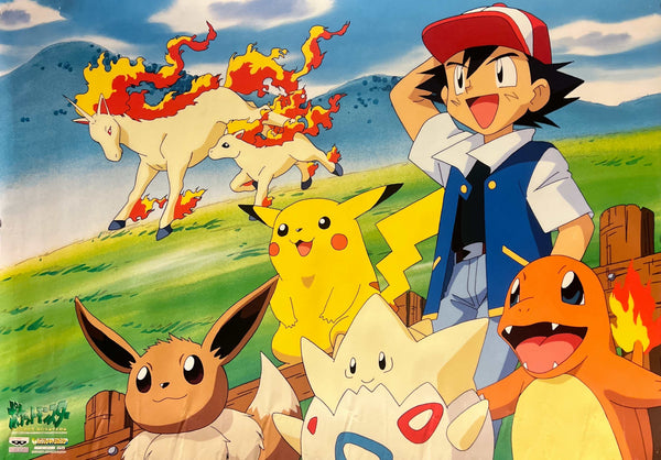 “Pokémon – Ash, Pikachu & Friends” (ポケットモンスター), Original 1998 Japanese Banpresto Character Poster / Prize Promotional Poster — Not for Sale, B2 Size (51 x 73cm) O193A