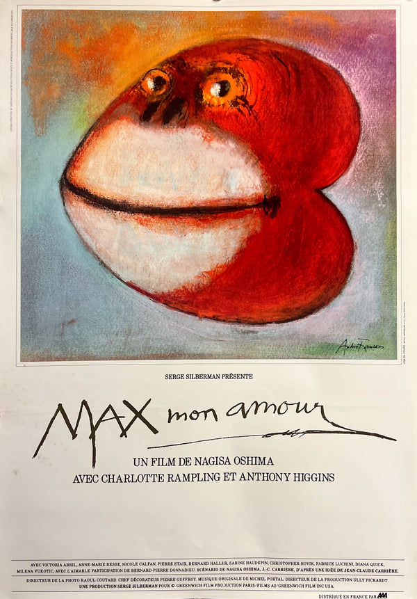 “Max, Mon Amour” (マックス、モン・アムール), Original Japanese Movie Poster 1987, Nagisa Oshima / Roland Topor Artwork, B2 Size (51 × 73 cm) I156