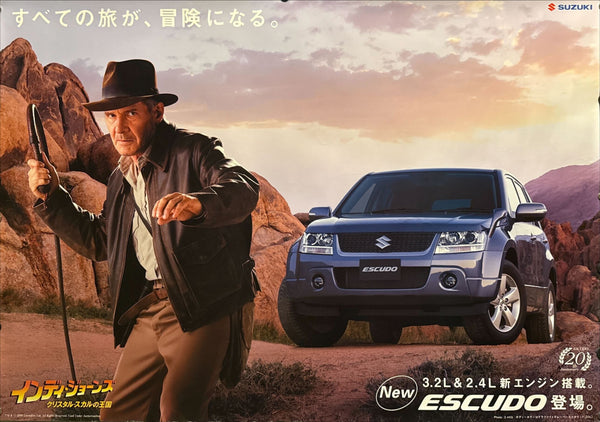 “SUZUKI ESCUDO × INDIANA JONES” (スズキ エスクード × インディ・ジョーンズ), Rare Original Japanese B1 Dealership Advertising Poster 2008, B1 Size (c. 72.8 × 103 cm)