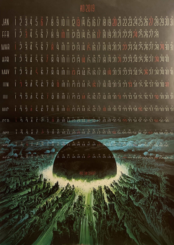 “AKIRA – A.D. 2019 ‘Who Can Survive?’ Neo‑Tokyo Explosion Calendar,” Original Japanese Double‑Sided B1 Poster, Printed in 1988, Size 73 × 103 cm – Excellent Condition AA17B