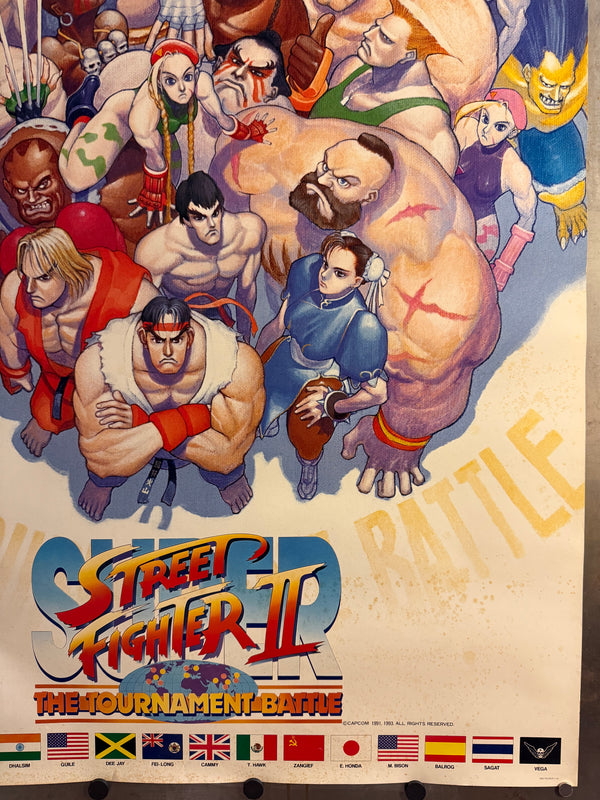 “Super Street Fighter II: The Tournament Battle”, Original Japanese Capcom Arcade Poster 1993, Very Rare, B1 Size (72.8 × 103 cm) — 16-Fighter Tournament Line-Up Design