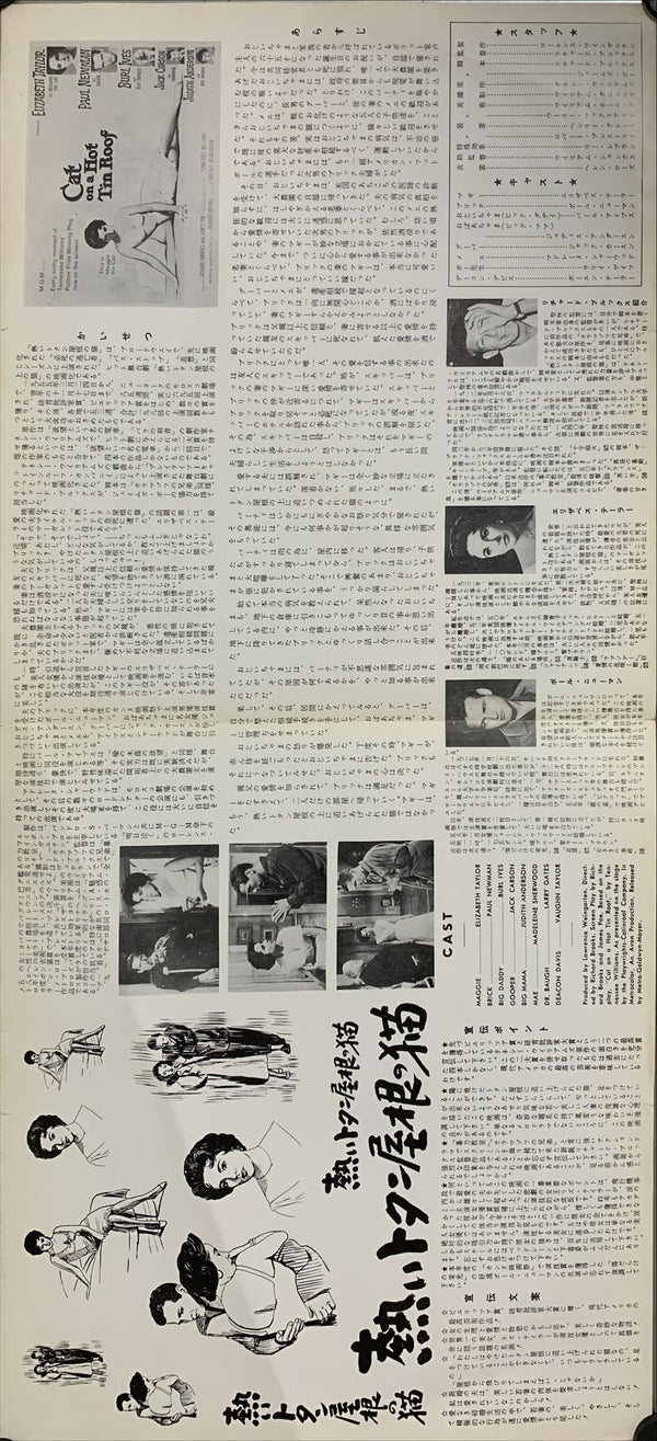"Cat on a Hot Tin Roof", Original Release Japanese Movie Poster 1958, RARE, Press-Sheet / Speed Poster (9.5" X 20") A137