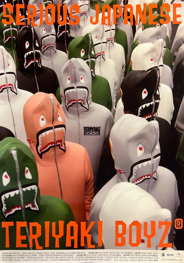 “Teriyaki Boyz – Serious Japanese”, Rare Original Japanese Promotional Poster 2009, NIGO / BAPE Shark Hoodie Design, B2 Size (51 × 73 cm) T24
