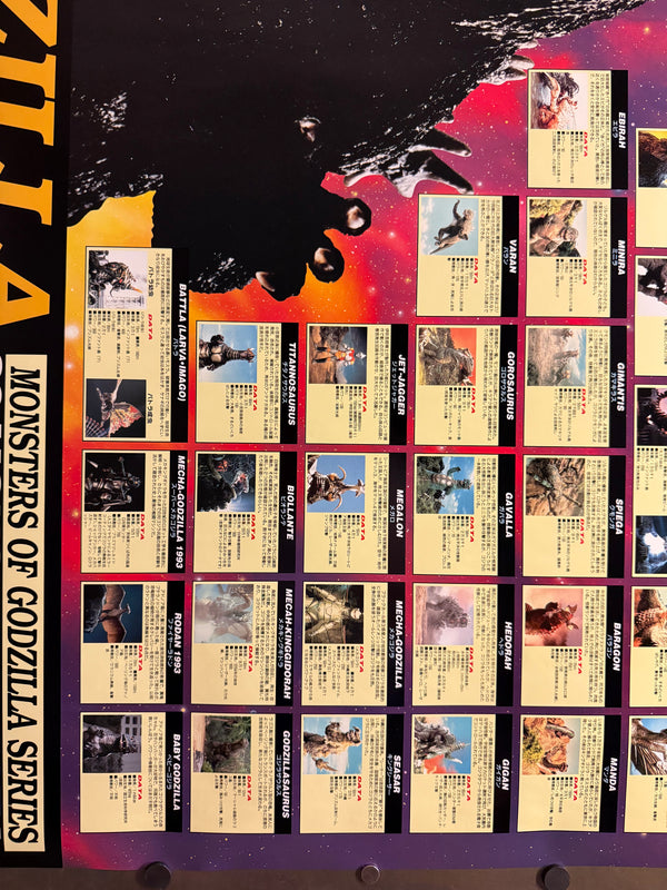 “Godzilla – Monsters of Godzilla Series: 30 Monsters Data”, Very Rare Original Japanese Promotional Poster 1994, Toho / Showa & Heisei Kaiju, Landscape Format JA40