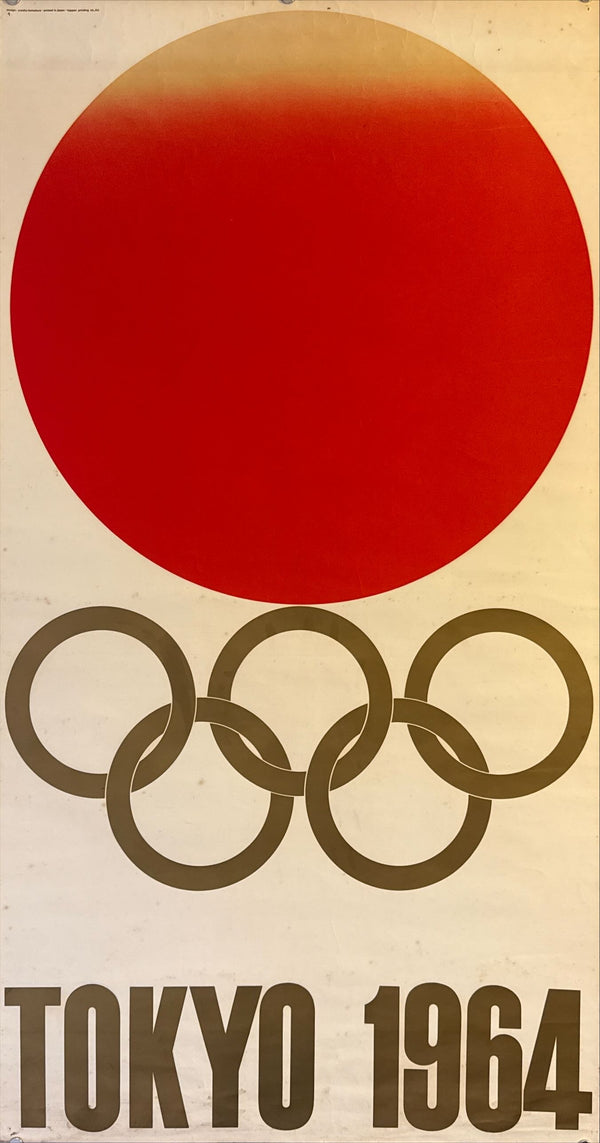 "Olympic Games 1964 Tokyo - The Rising Sun and the Olympic Emblem" Original Release Japanese Promotional Poster 1964, Size (55 x 102cm)