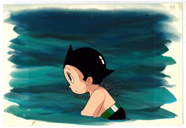 “Tetsuwan Atom / Astro Boy” (鉄腕アトム), Original Hand-Painted Key Master Production Cel-ga (“セル画”) with Original Hand-Painted Gouache Background, Tezuka Productions, from the 1980 Colour Television Series, circa 1980–81