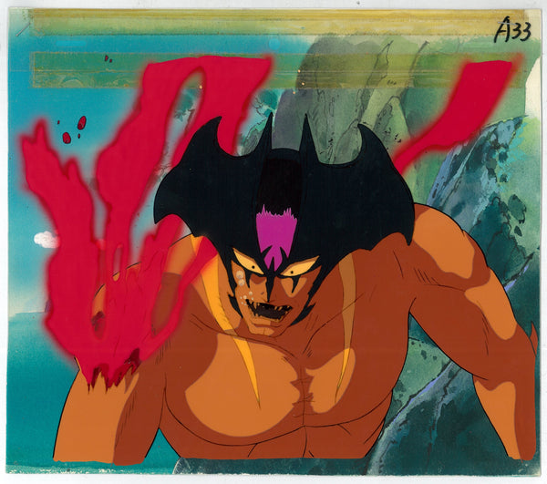 “Devilman: The Demon Bird” (デビルマン 妖鳥シレーヌ編), Original Hand-Painted Animation Cel-ga (“セル画”) with Painted Production Background, from the Devilman OVA Cycle, circa 1990