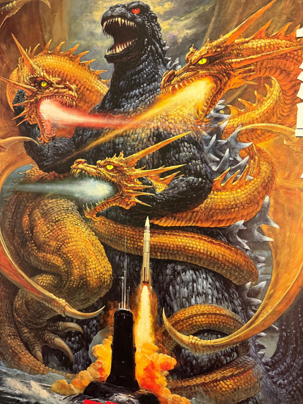 “GODZILLA VS. KING GHIDORAH / ゴジラvsキングギドラ” (1991) – ORIGINAL JAPANESE B1 FIRST-RELEASE THEATRICAL POSTER – NORIYOSHI OHRAI’S MONUMENTAL ILLUSTRATED DESIGN - KA7