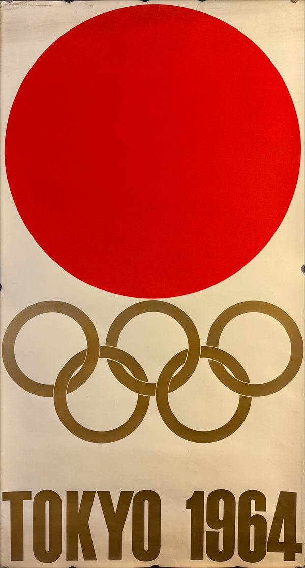 "Olympic Games 1964 Tokyo - The Rising Sun and the Olympic Emblem" Original Release Japanese Promotional Poster 1961, Size (55 x 102cm)