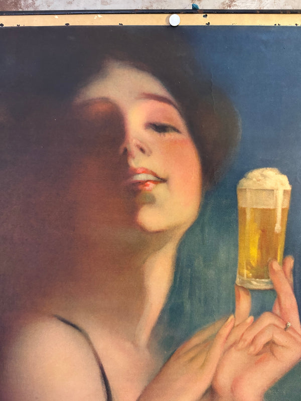 “Kirin Beer – Woman in a Dress Holding a Glass (キリンビールポスター『グラスを持つドレスの女性』)” – Original Pre‑War Japanese Advertising Poster, 1924 (Taishō 13), Ultra Rare, Museum‑Grade HB‑Process Lithograph (c. 92 × 62 cm)