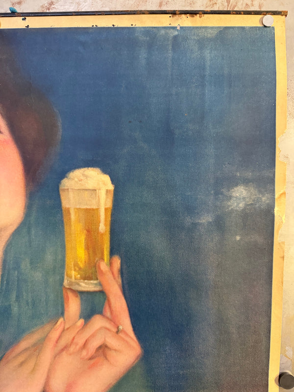 “Kirin Beer – Woman in a Dress Holding a Glass (キリンビールポスター『グラスを持つドレスの女性』)” – Original Pre‑War Japanese Advertising Poster, 1924 (Taishō 13), Ultra Rare, Museum‑Grade HB‑Process Lithograph (c. 92 × 62 cm)