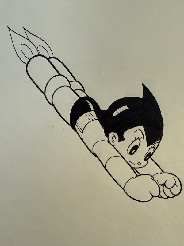 Original Hand‑Drawn Astro Boy Ink Illustration – “Flying Pose” (No.19, c. 1980s–1990s)