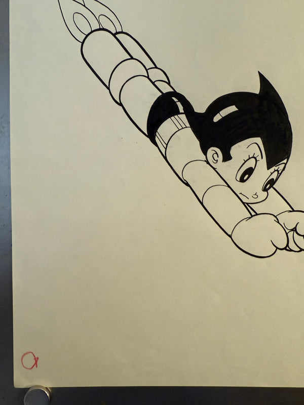 Original Hand‑Drawn Astro Boy Ink Illustration – “Flying Pose” (No.19, c. 1980s–1990s)