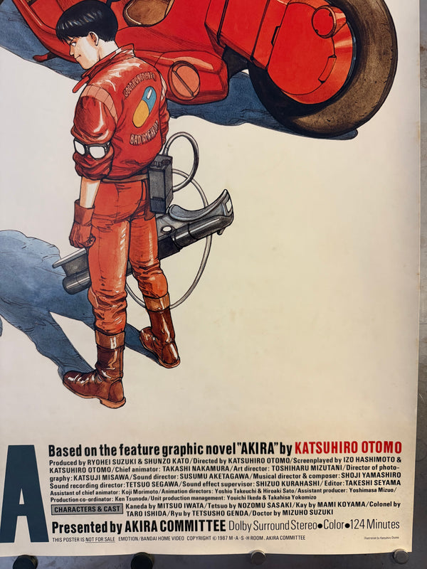 “Akira” (アキラ), Ultra‑Rare Original Japanese Pre‑Release / Committee Promotional B2 Poster (NOT FOR SALE) 1987, B2 Size (51 × 73 cm) O30