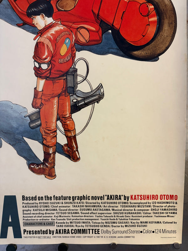 “Akira” (アキラ), Ultra‑Rare Original Japanese Pre‑Release / Committee Promotional B2 Poster (NOT FOR SALE) 1987, B2 Size (51 × 73 cm) O30