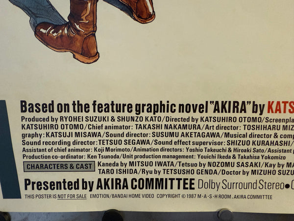 “Akira” (アキラ), Ultra‑Rare Original Japanese Pre‑Release / Committee Promotional B2 Poster (NOT FOR SALE) 1987, B2 Size (51 × 73 cm) O30