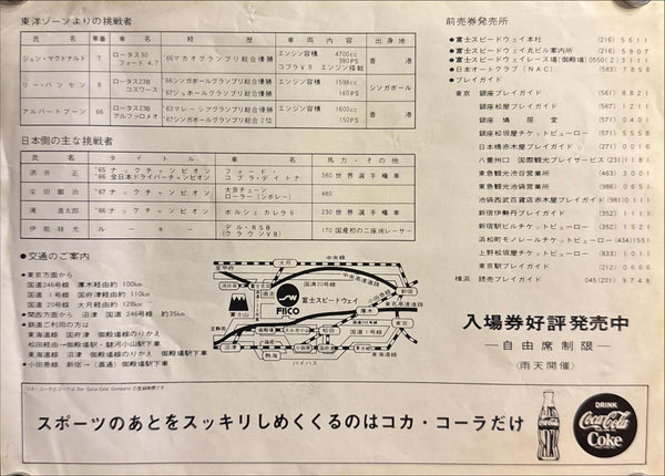 YOMIURI ASIA CHALLENGE CUP / JAPAN SPORTS CAR FUJI 300 KILOMETRE RACE, 1968 Rare, Original Japanese motorsport event poster (B2 / approx. 51 × 73 cm), with original double-sided B5 companion flyer Colour-printed poster on paper, unrestored Q65